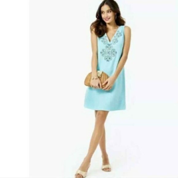 Lilly Pulitzer Dresses & Skirts - Lilly Pulitzer Penelope Blue Embellished Shift Dress Size 00